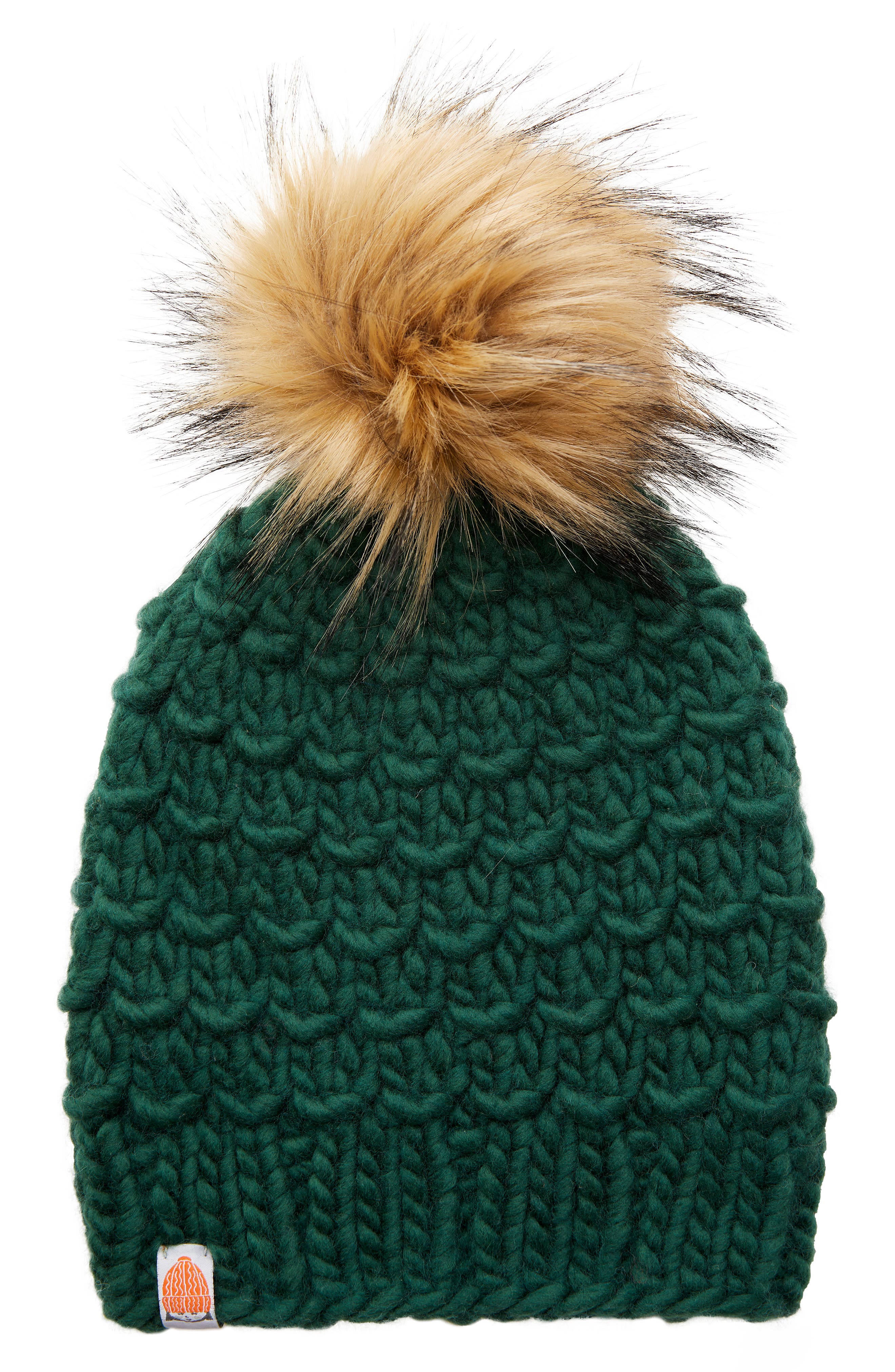 Qiraoxy Knitted Hat Winter Beanie Hat with Faux Fur Pom for Toddler Boys Girls White+Red